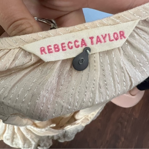 3/$30 🍂 Rebecca Taylor Sheer Metallic Scoop Neck Three-Quarter Sleeve Blouse - Picture 8 of 9